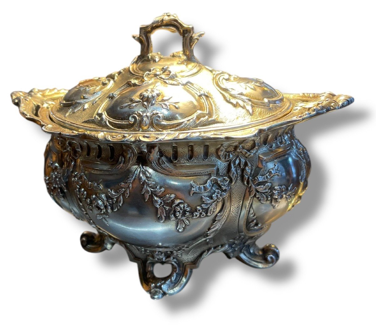 19th Century Louis XV Style Solid Silver Sugar Bowl-photo-6