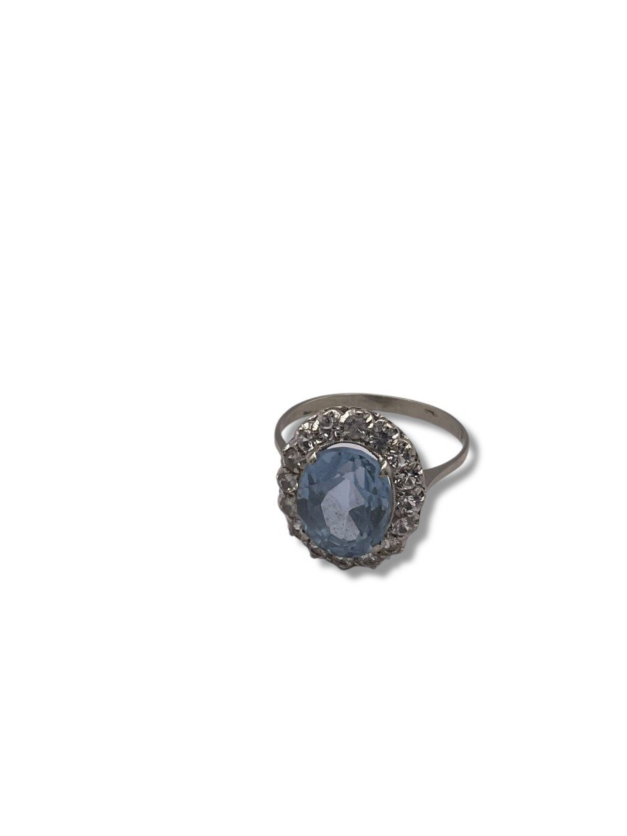 Bague En Or Gris Pierre Bleue-photo-2