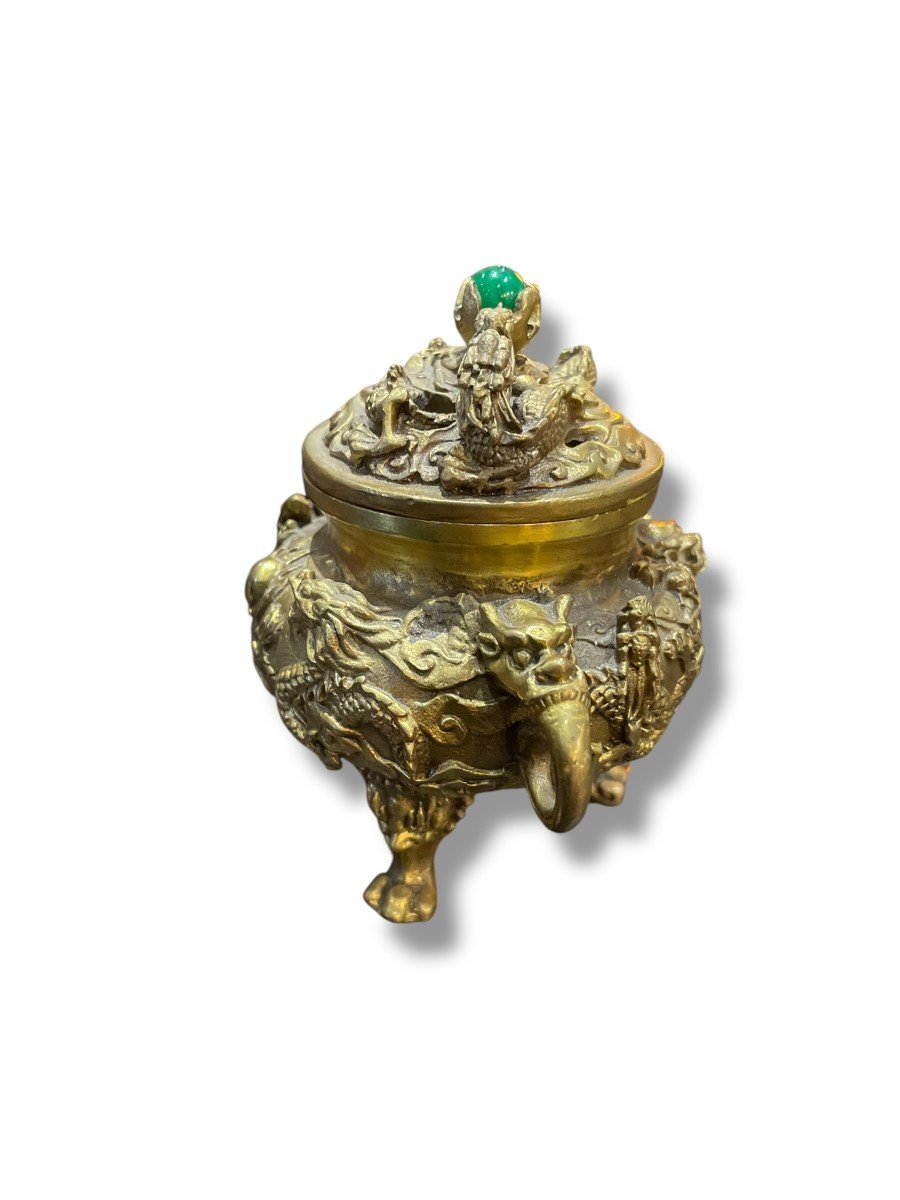 China Gilt Bronze Incense Burner Dragon Model-photo-3