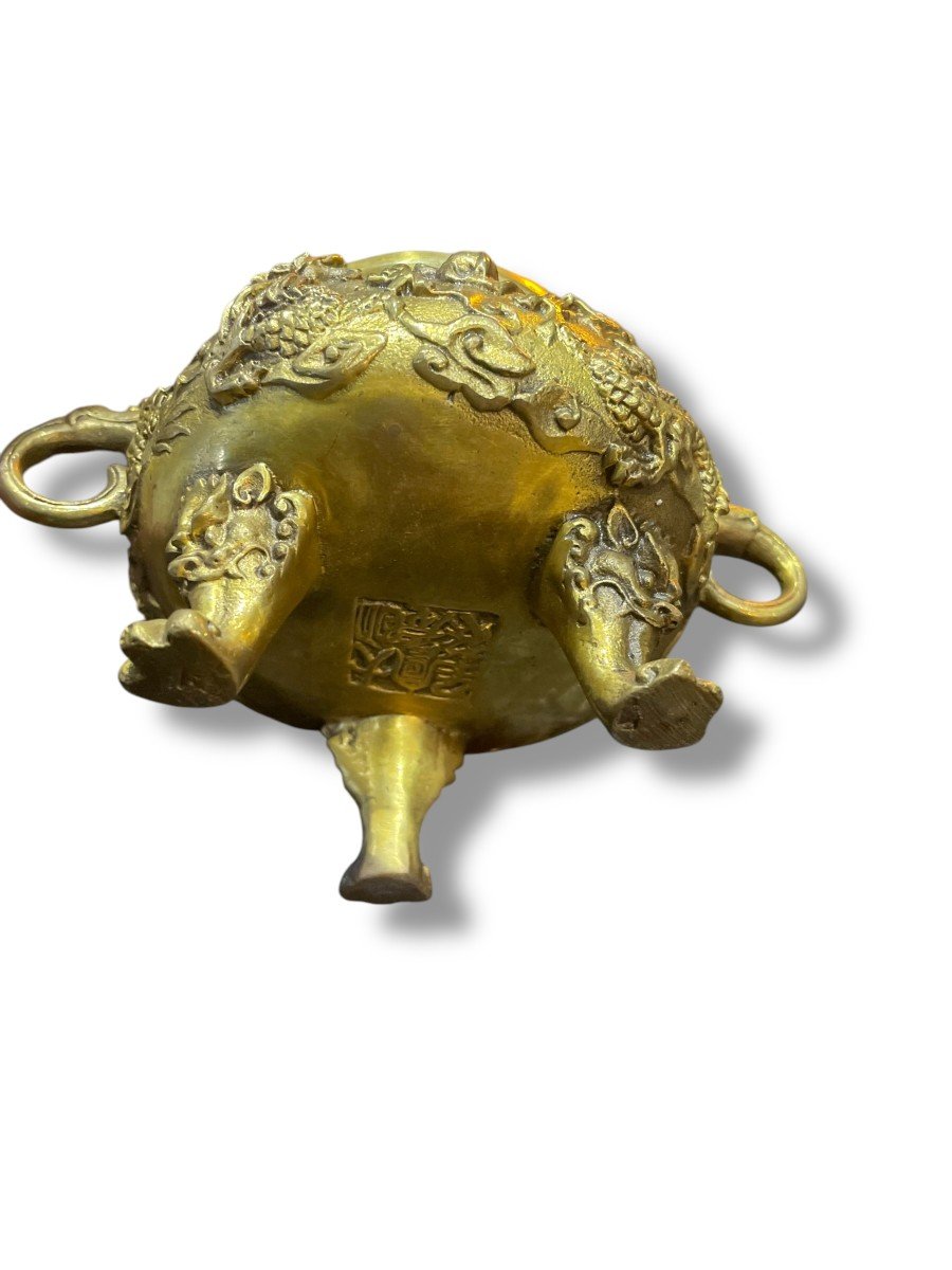 China Gilt Bronze Incense Burner Dragon Model-photo-7