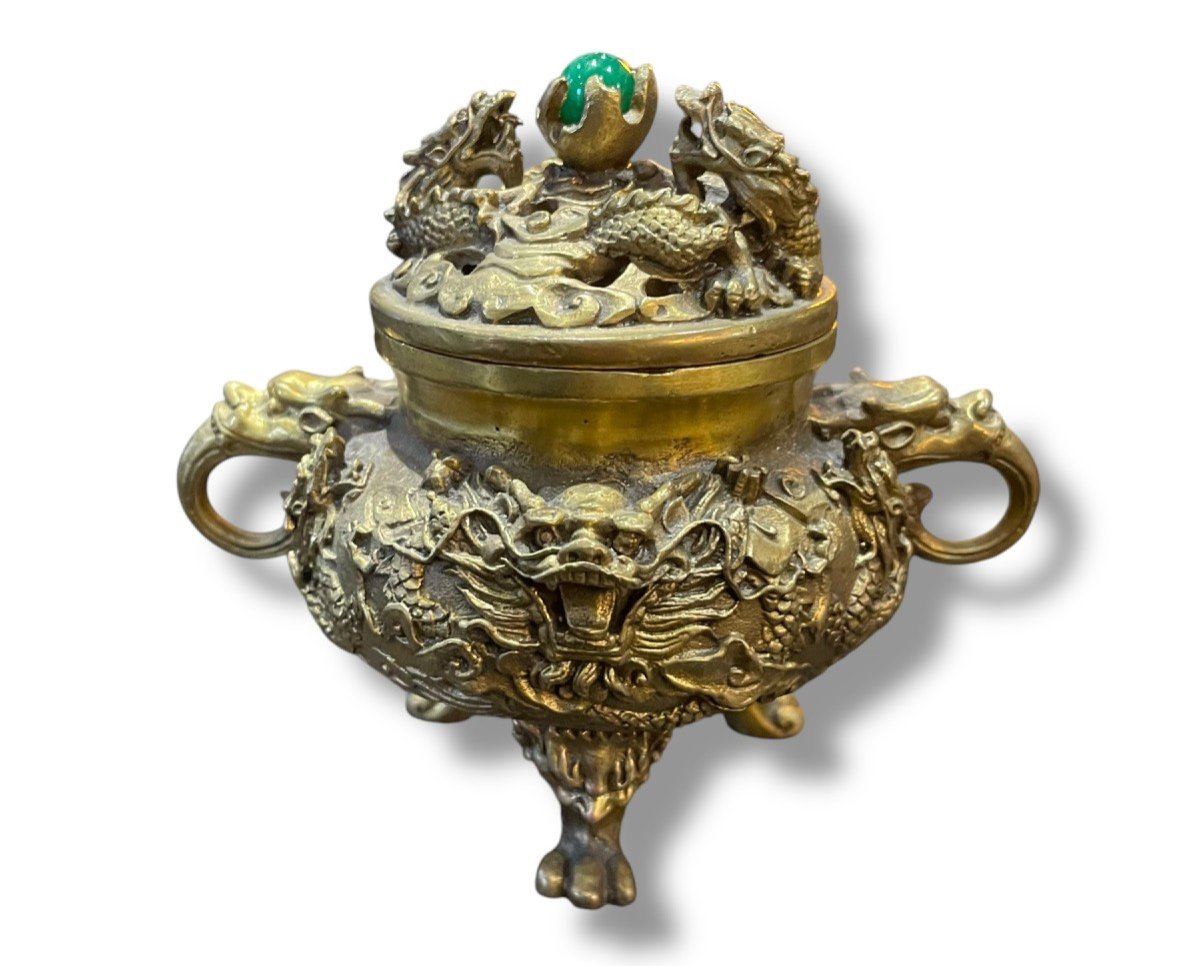 China Gilt Bronze Incense Burner Dragon Model