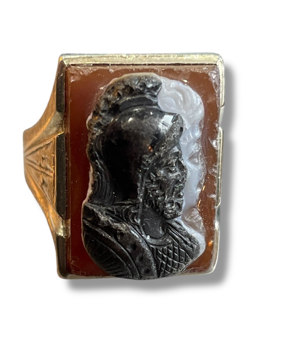 Roman Profile Intaglio Ring On Agate 