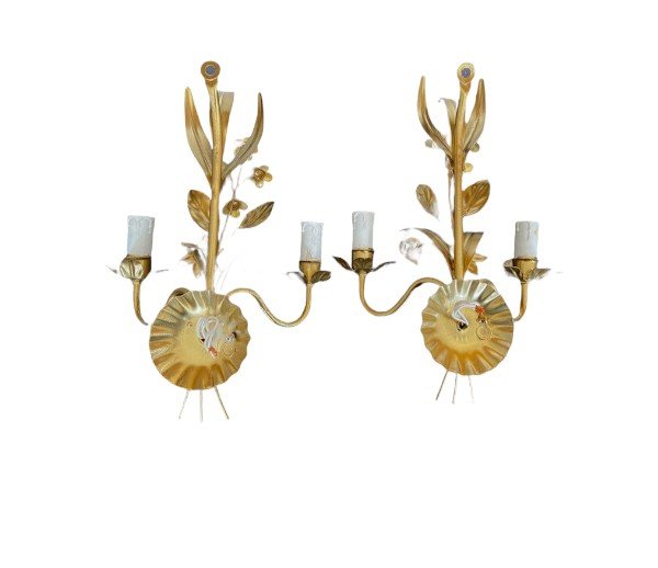 Pair Of Vintage Wall Lights 1970 Attributed To Hans Kogl For Maison Jansen-photo-2