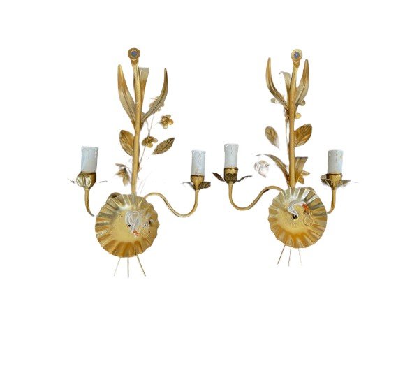 Pair Of Vintage Wall Lights 1970 Attributed To Hans Kogl For Maison Jansen-photo-3