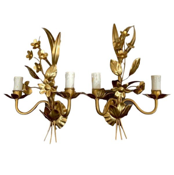 Pair Of Vintage Wall Lights 1970 Attributed To Hans Kogl For Maison Jansen