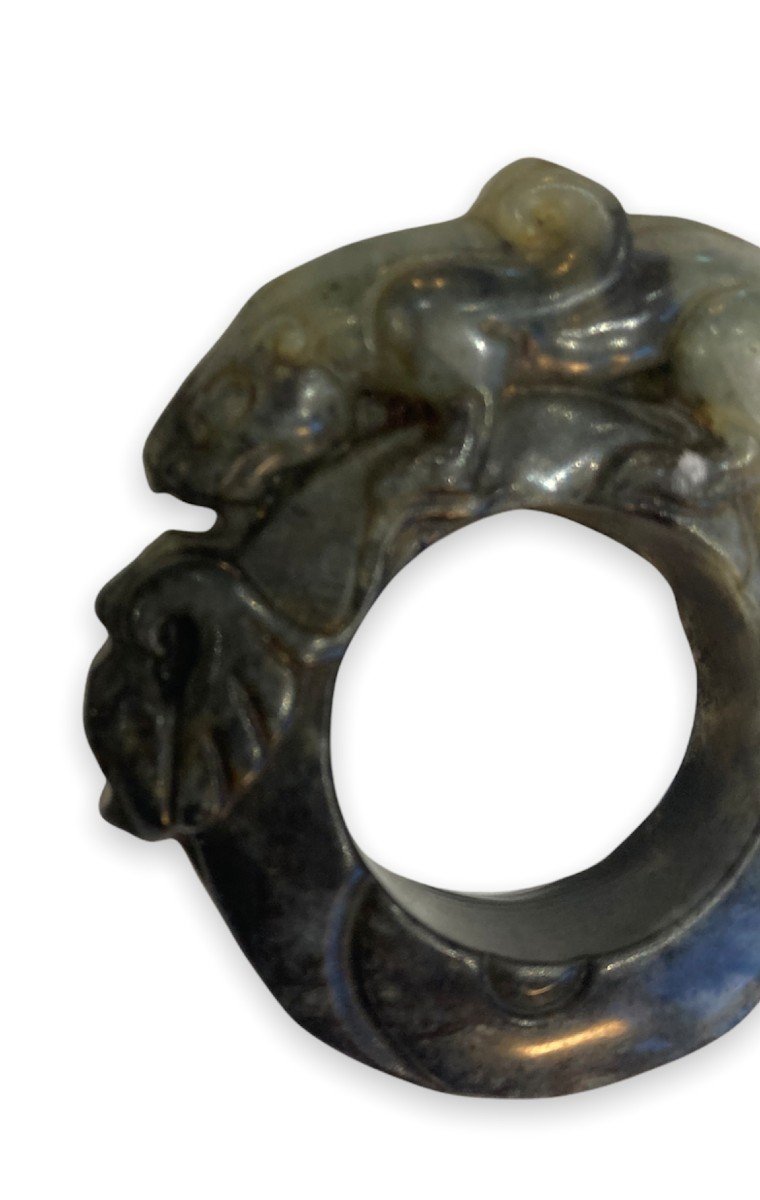 Green Nephrite Jade Ring With Dragon Pattern - China Early 20th Century-photo-4