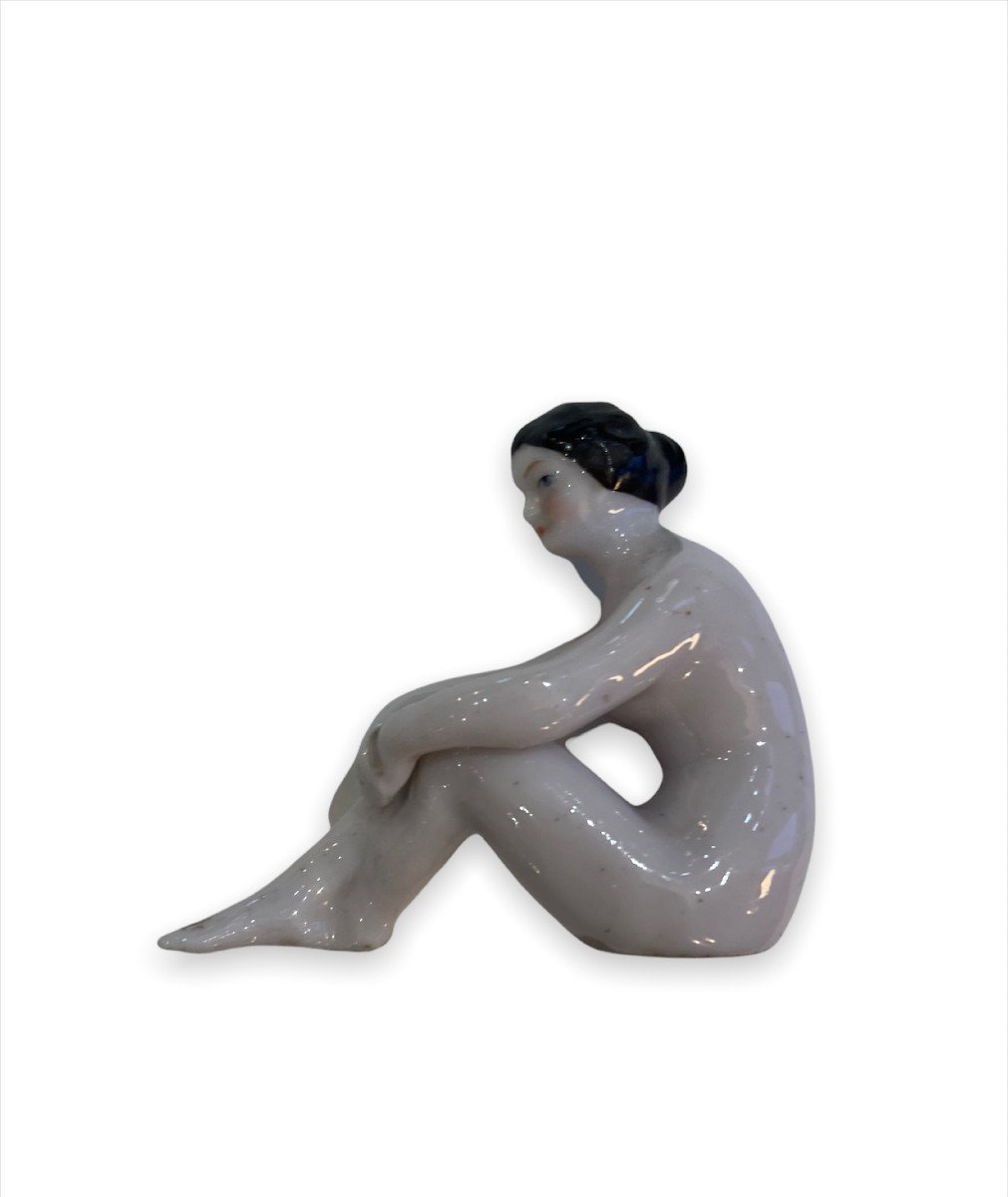 Seated Naked Woman, German Porcelain Subject Circa 1900