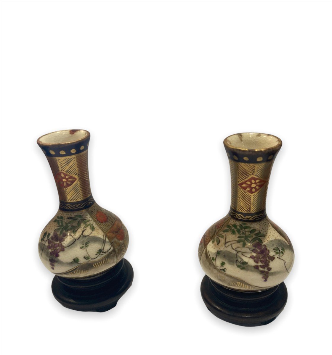 Satsuma - Paire De Vases Balustres Miniatures Epoque Meiji Circa 1900-photo-7