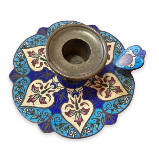 Bougeoir En Cloisonné Motif Floraux XIXeme