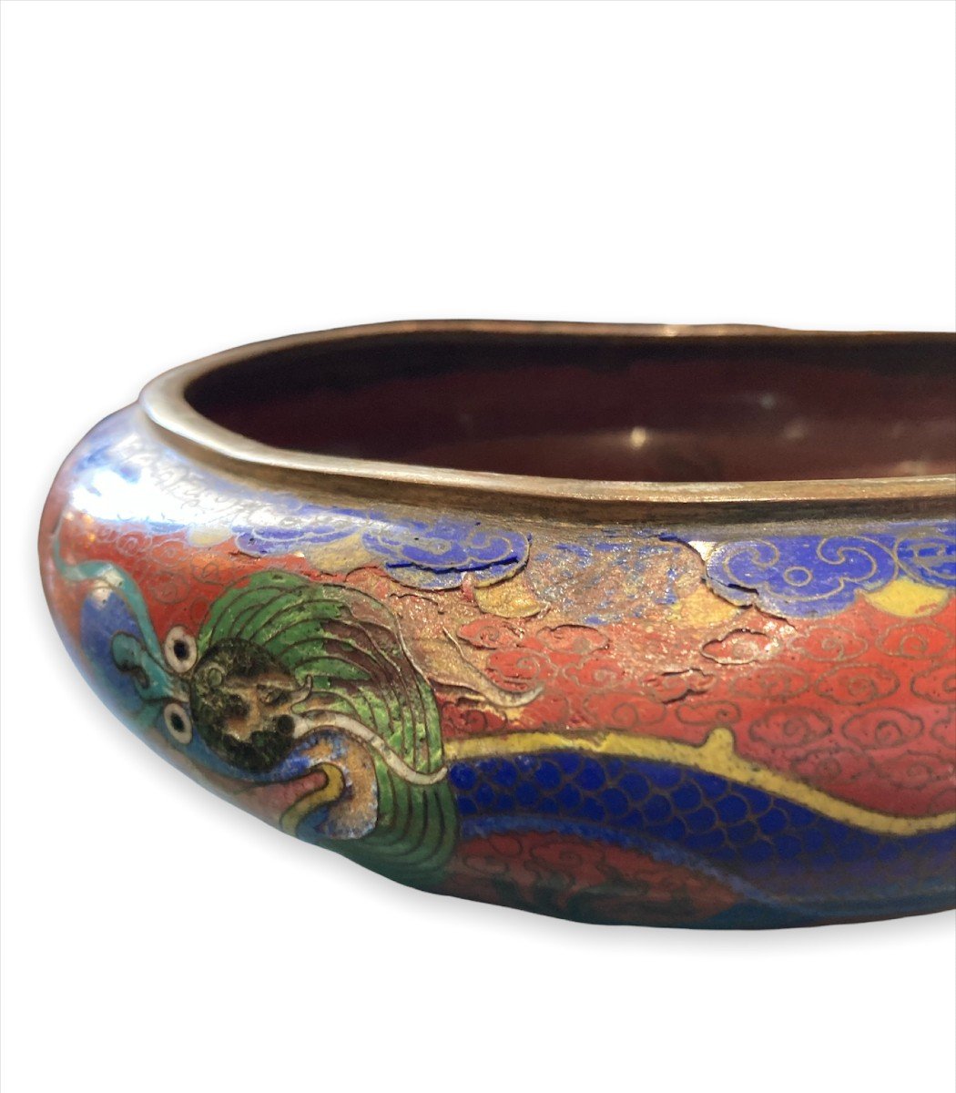 Coupe Chinoise En émaux Cloisonnés Polychrome à Motif De Dragon Circa 1920-photo-6