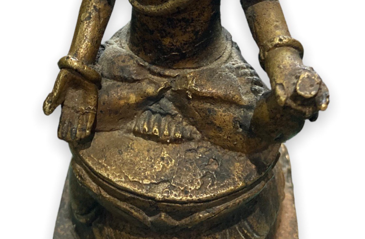 Asian Bronze, Figure Sitting On A Lotus Flower-photo-3