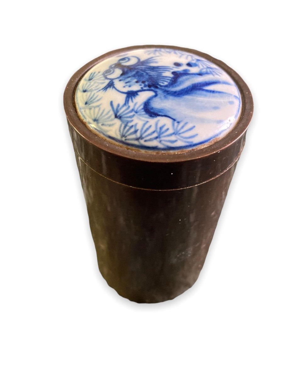 Cylindrical Case In Bronze And Chinese Porcelain-photo-4