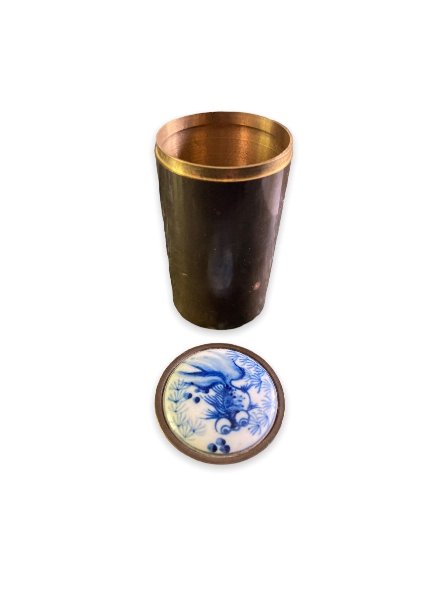 Cylindrical Case In Bronze And Chinese Porcelain-photo-5