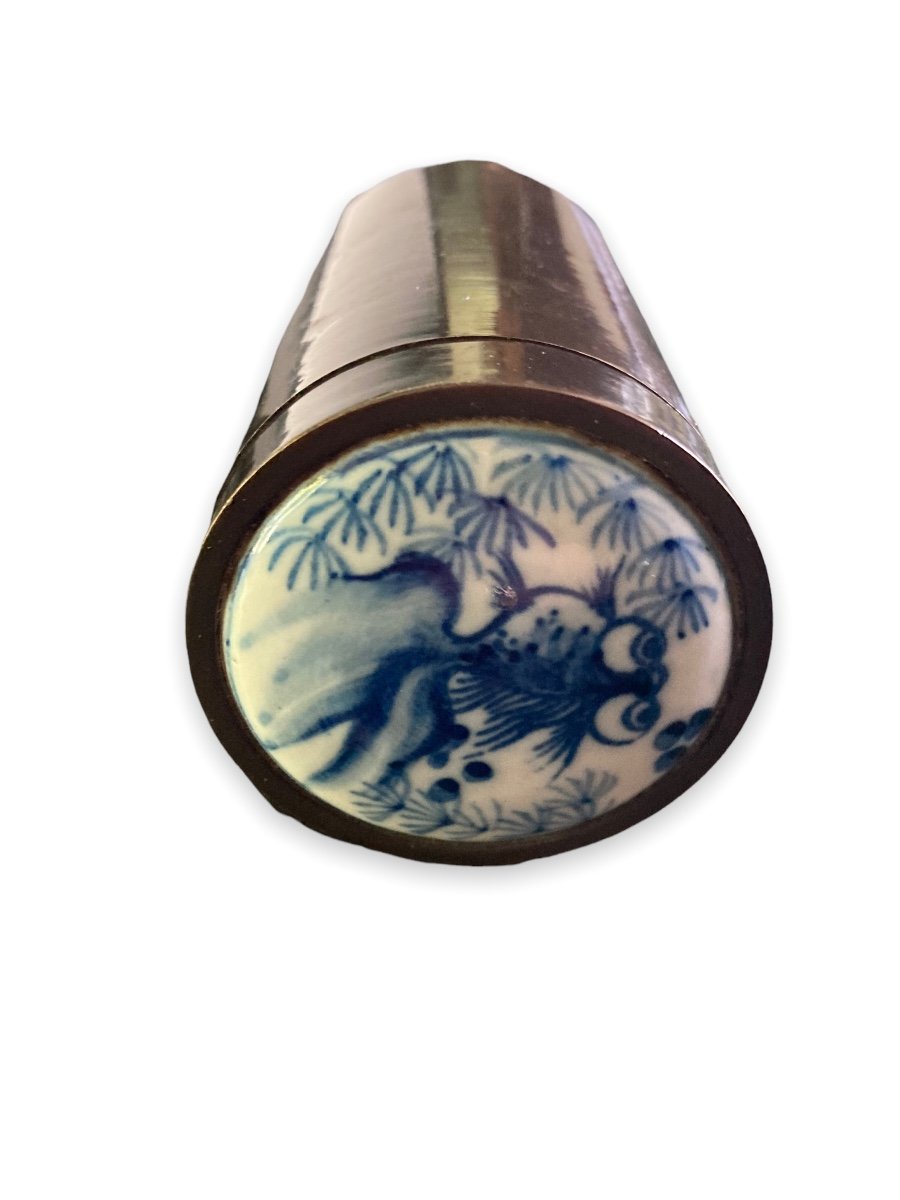 Cylindrical Case In Bronze And Chinese Porcelain-photo-6