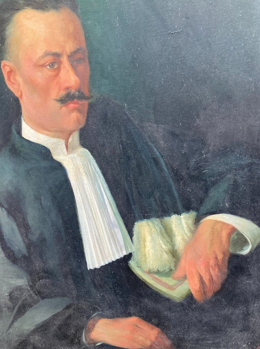 Large Oil On Canvas Representing A Man Of Law-photo-2