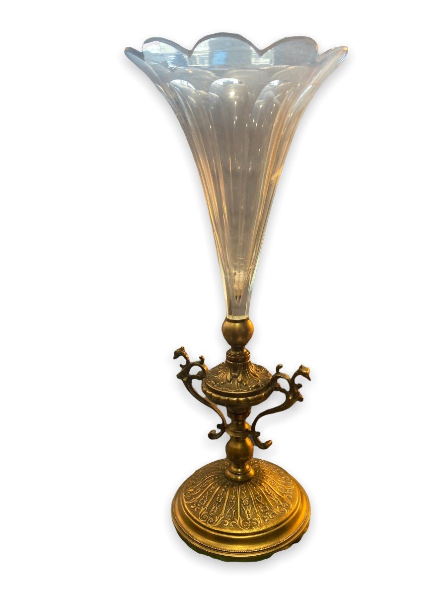 Paire De Vase Cornet En Bronze Et Cristal-photo-4