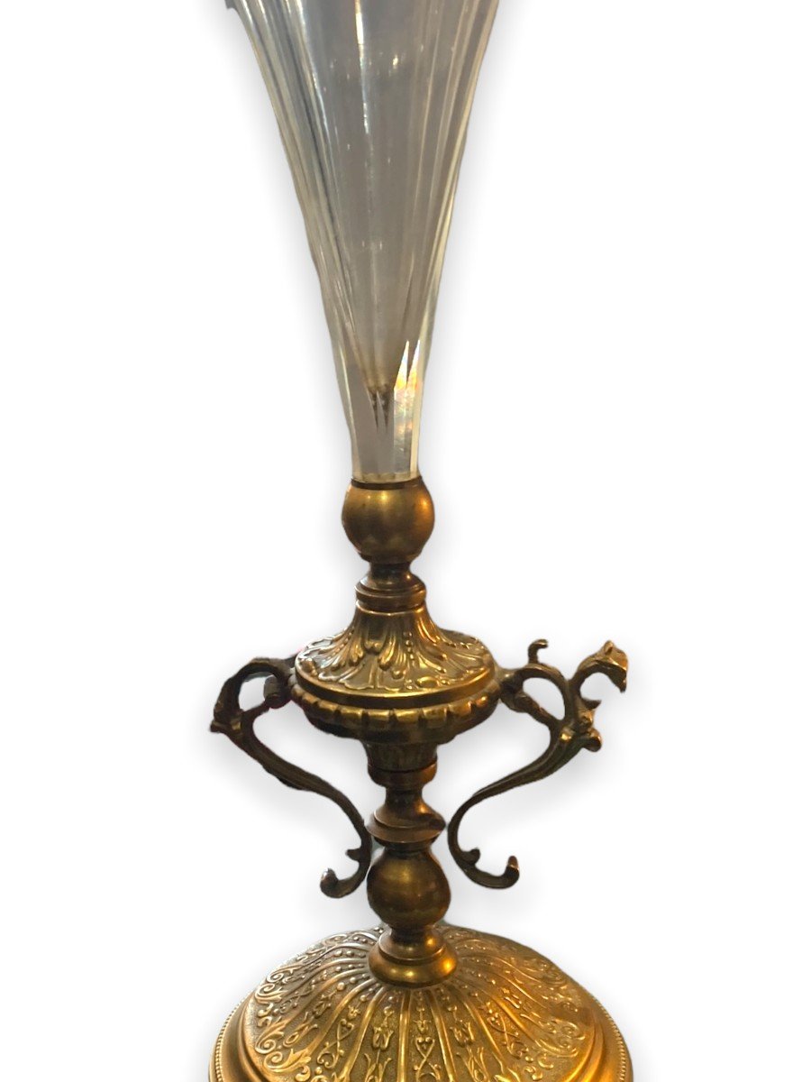 Paire De Vase Cornet En Bronze Et Cristal-photo-5