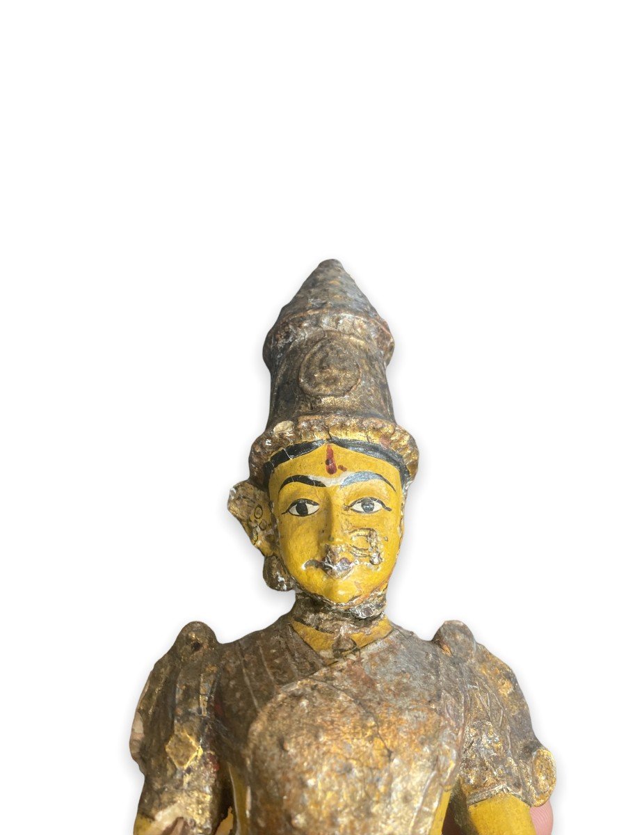 Indian Theater Puppet In Painted Wood-photo-2