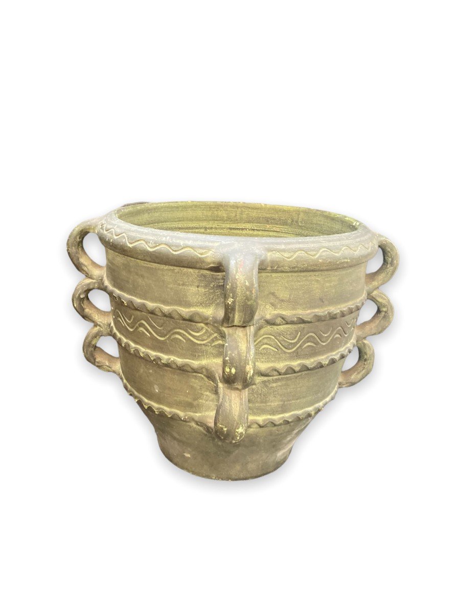 Grand Cache Pot En Terre Cuite Patine Bronze-photo-6