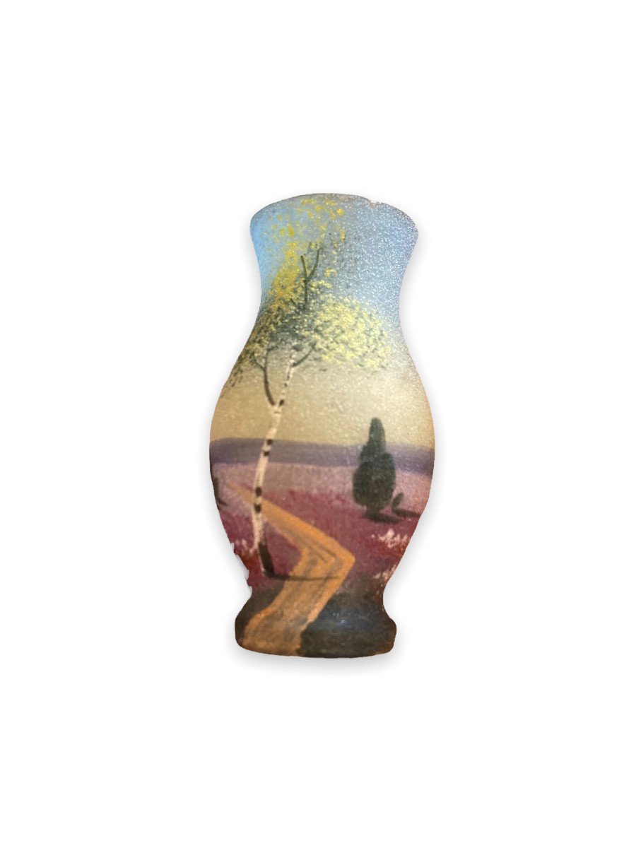 Kolek Petit Vase En Verre Givré À Décor De Paysage -photo-3