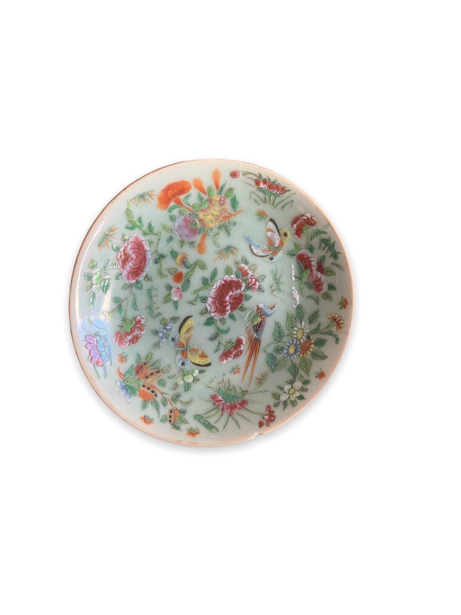 China Celadon Porcelain Plate Decor Of Butterflies, Flowers And Birds Nineteenth-photo-2