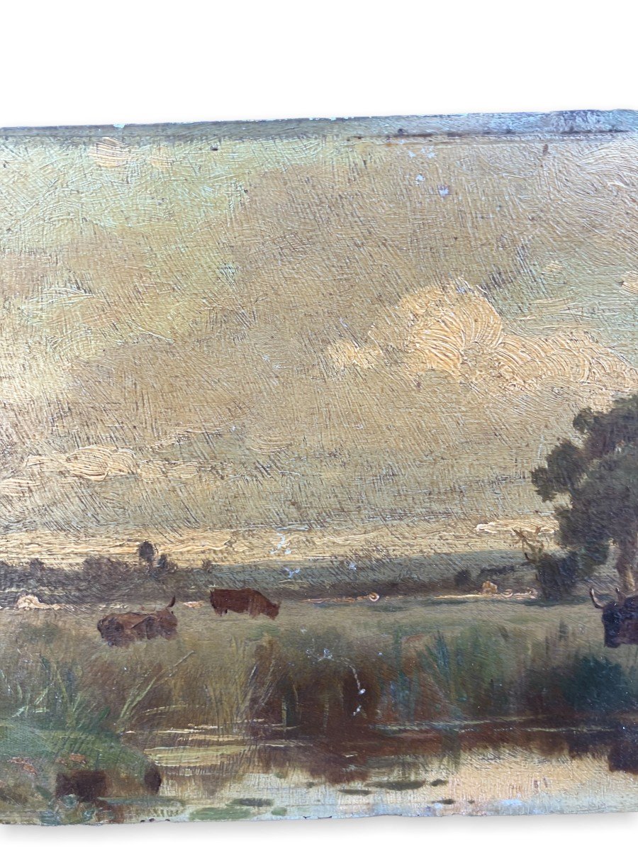 Oil On Panel XIXth "french Pastures" Follower Of Barbizon-photo-4