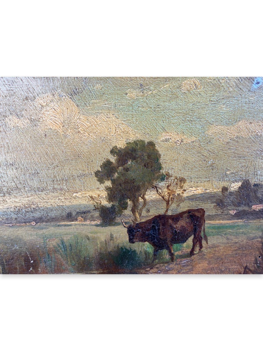 Oil On Panel XIXth "french Pastures" Follower Of Barbizon-photo-4