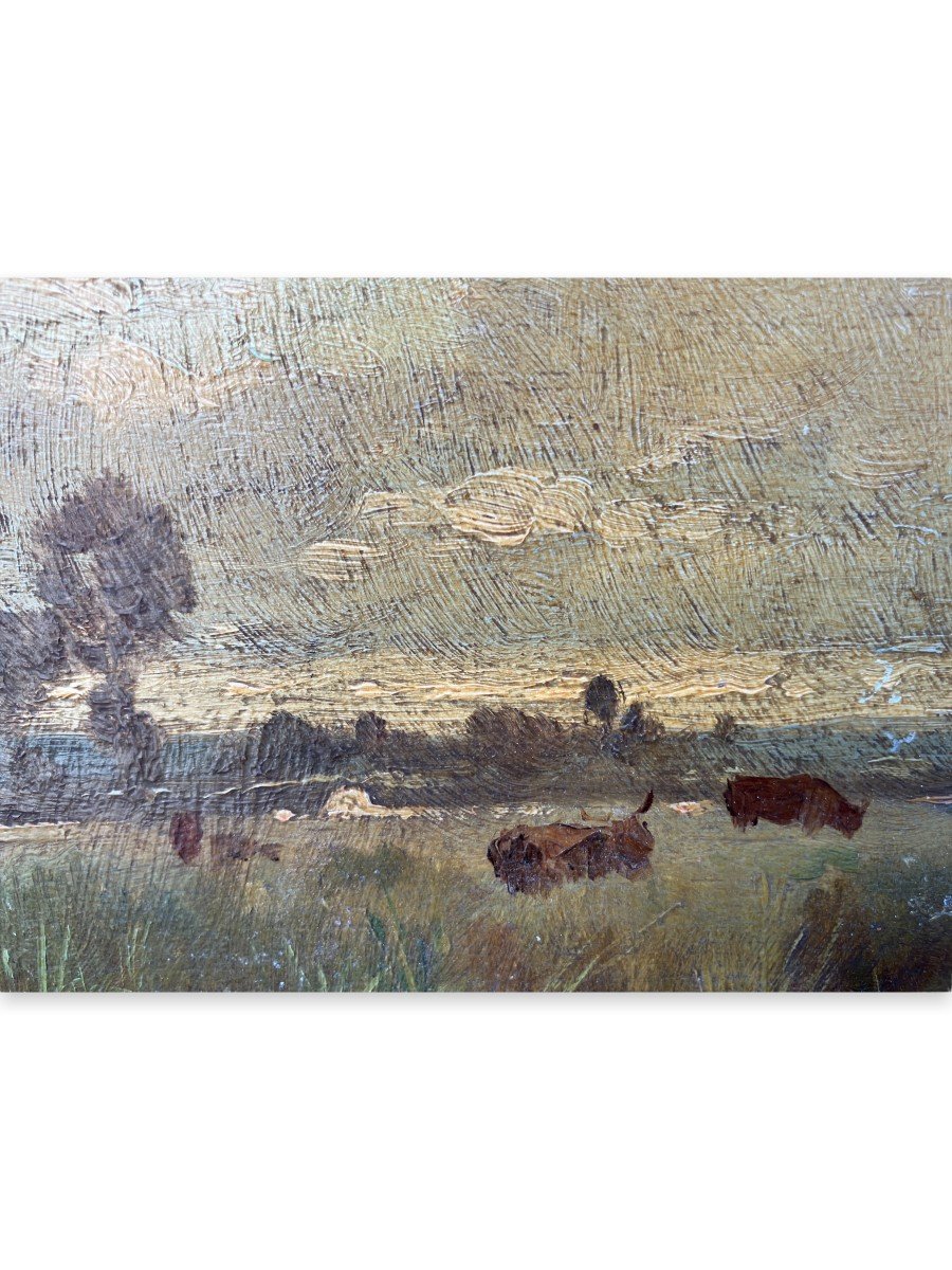 Oil On Panel XIXth "french Pastures" Follower Of Barbizon-photo-5