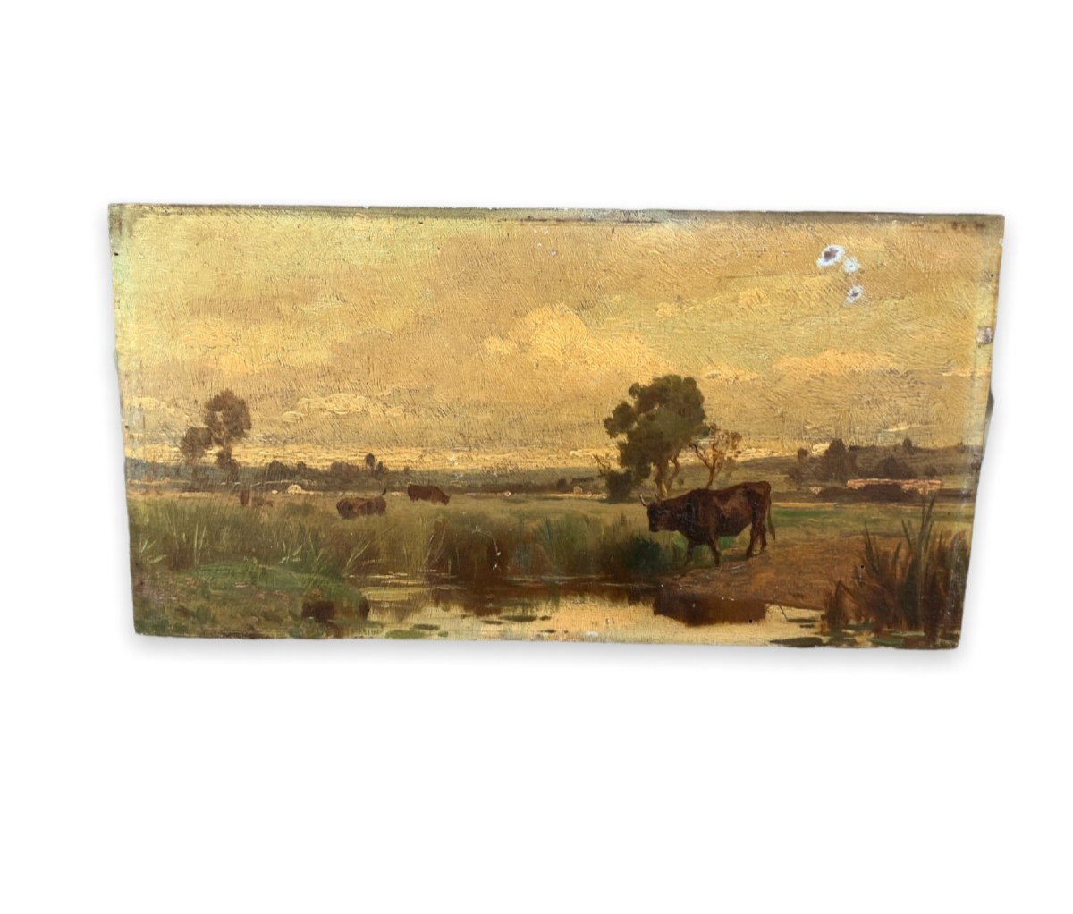 Oil On Panel XIXth "french Pastures" Follower Of Barbizon