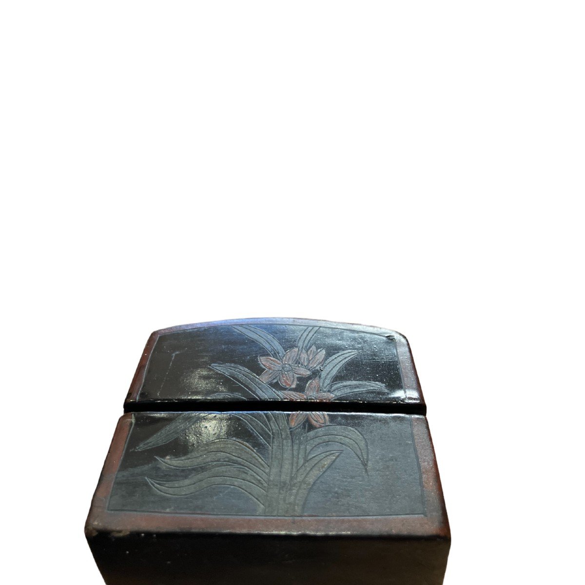 Chinese Box In Lacquered Wood, XVIIIth Porcelain Lid-photo-3