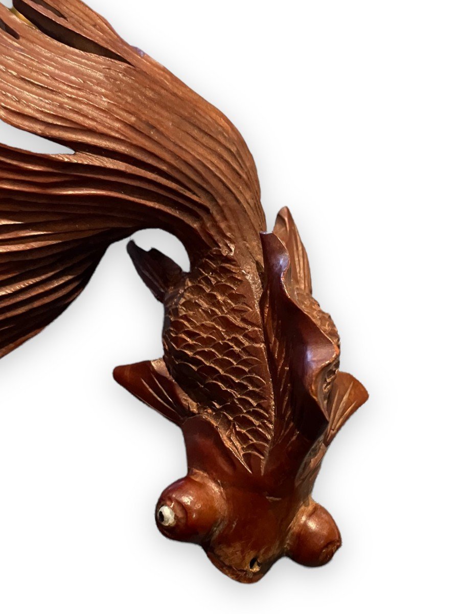 Japanese Carved Rosewood Fish-photo-2