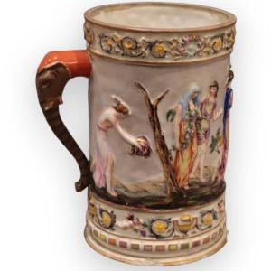 Capodimonte Mug In Polychrome Porcelain Antique Decor And Elephant