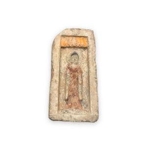 Brick In Bas Relief Raw Earth Representing Buddha China Ming Period