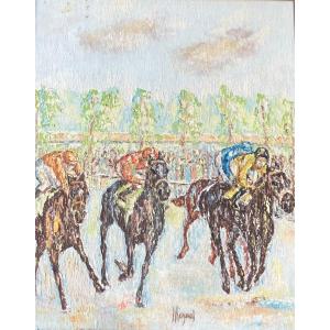 The Horse Race Oil On Canvas Circa 1930 Signed Raynal