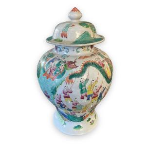 Grande Potiche Couverte Chinoise Polychrome