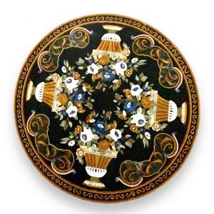 Polychrome Table Top In Marquetry Of Marbles And Stones