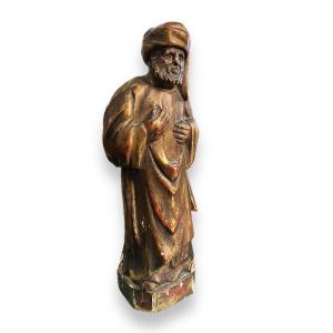 XIXth Statuette In Golden Wood The Merchant In Turban