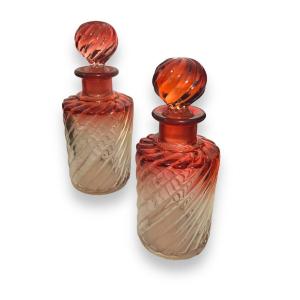 Flacons Baccarat Modèle Bambou Teinte Rouge