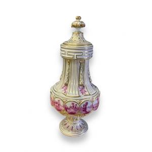 Important Louis XVI Style Covered Vase In German Porcelain