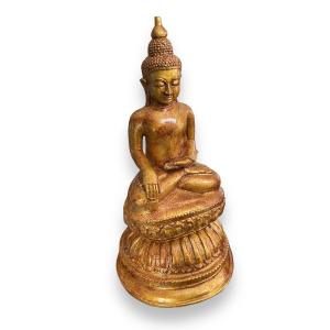 Important Sitting Buddha In Golden Spelter