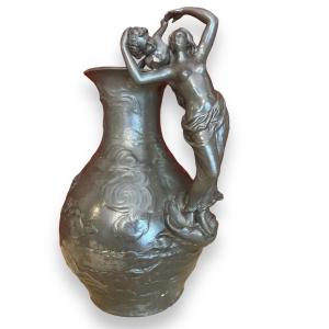 Naiad And Putti Pewter Pitcher