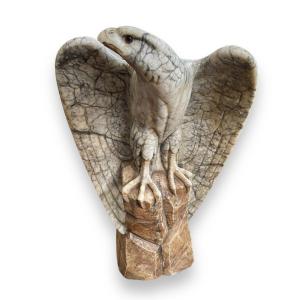 Importante Sculpture Aigle En Marbre Et Agate