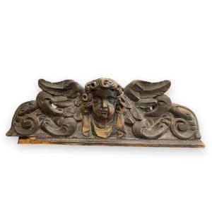 Bas Relief Pediment With Cherub Angel Decor In Carved Wood Late 18th Eme Early 19th Eme