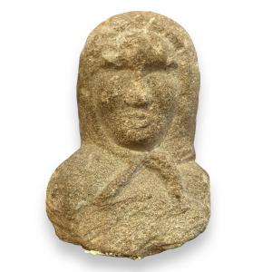 Head Of Woman With Scarf In Carved Stone High Period