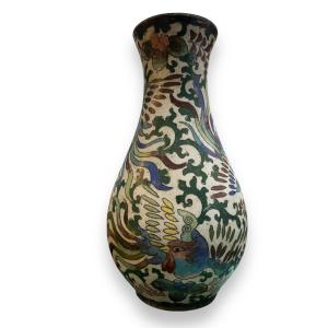 Vase En Bronze Et émaux Cloisonnés XIXeme Motif Phénix