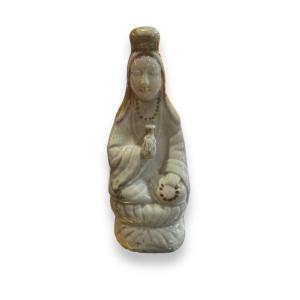 Guanyin Seated Holding Enameled Chinese Porcelain Bottle 19th Century