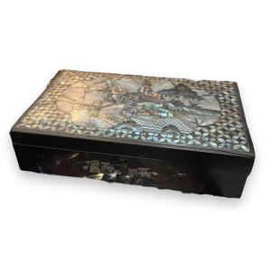 Important Box Box In Mother-of-pearl Marquetry Dog Indochina 19th