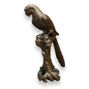 19th Century Golden Patina Bronze Parrot 