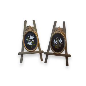 Pair Of Easel Frames By Enrico Bosi In Bronze And Stone Marquetry 