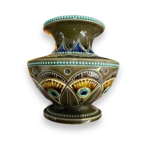 Petit Vase Art Deco En Faïence De Sarreguemines